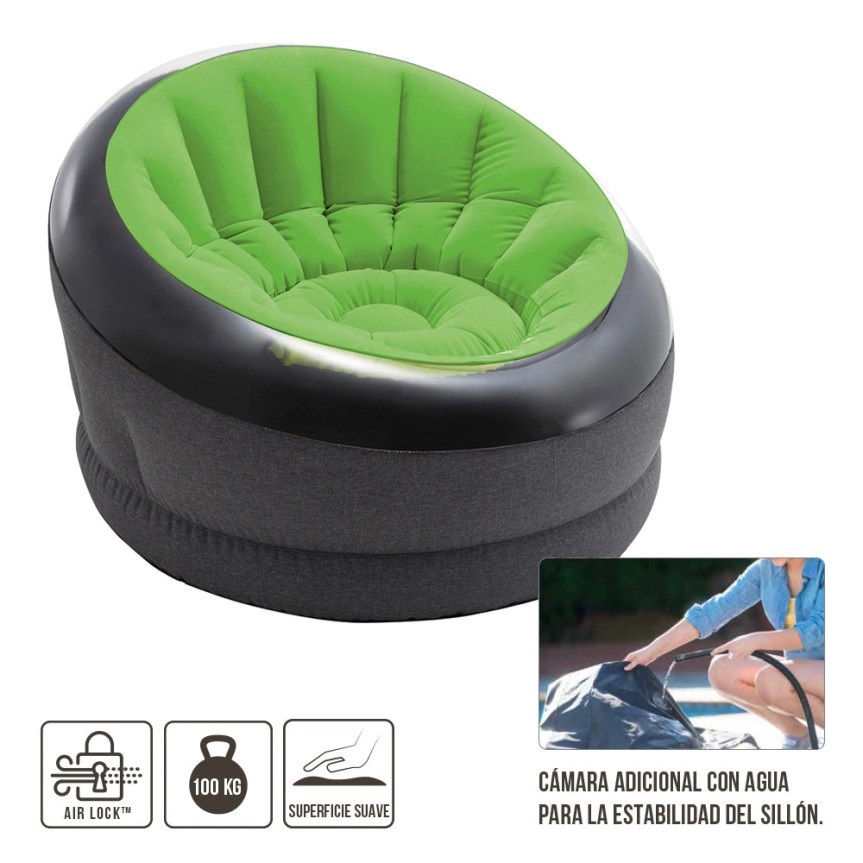 Intex Poltrona Gonfiabile Empire - Design Moderno, 112x109x69 cm, Colori Assortiti, Rivestimento Floccato