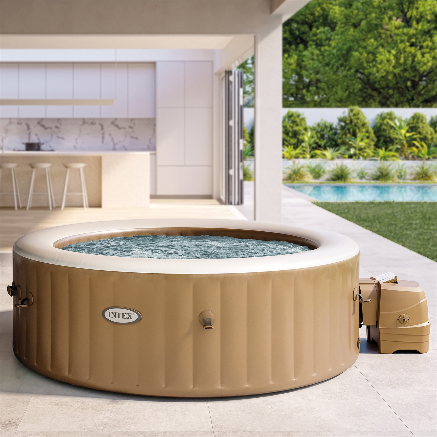 Intex PureSpa Bubble Massage 28428EX - Vasca Idromassaggio Gonfiabile 6 Posti, 140 Getti, Riscaldatore, PVC, 216x71 cm