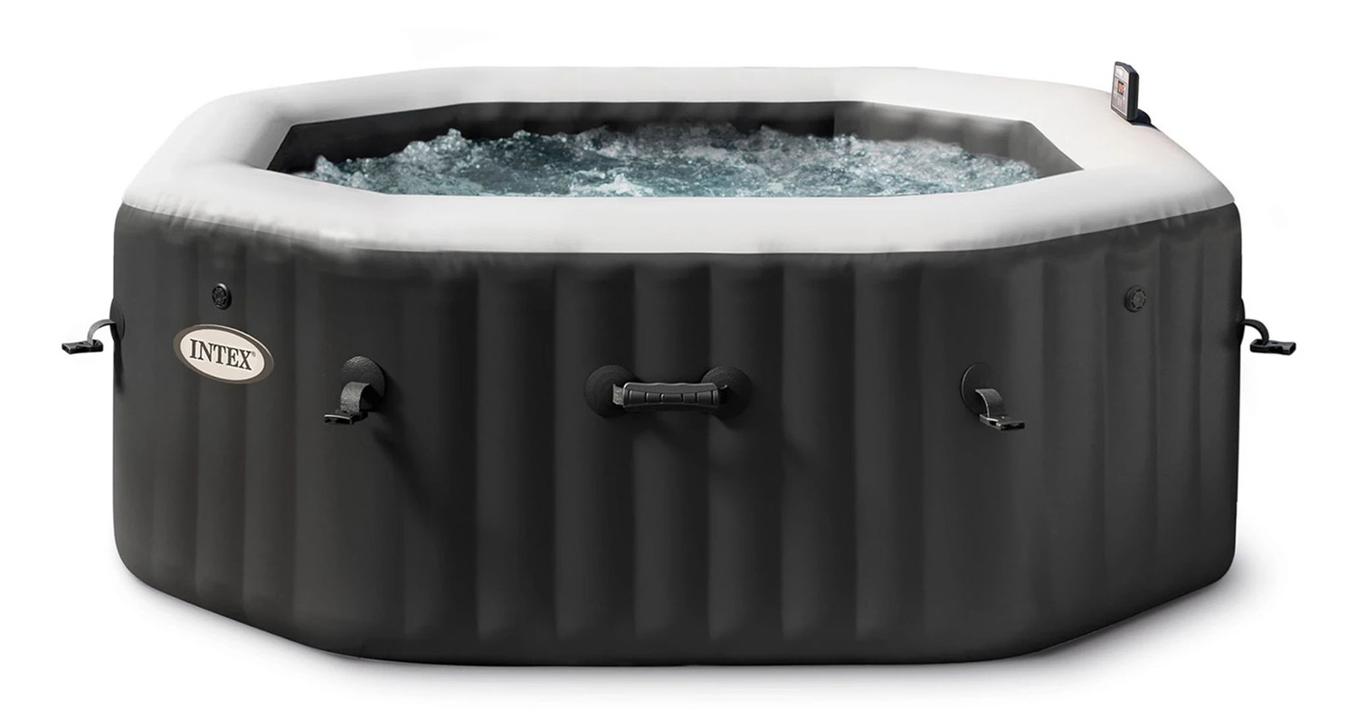 Intex PureSpa Jet & Bubble Deluxe Ottagonale 4 Posti - Vasca Idromassaggio Gonfiabile Nero 201x71 cm con 120 Getti e Riscaldatore