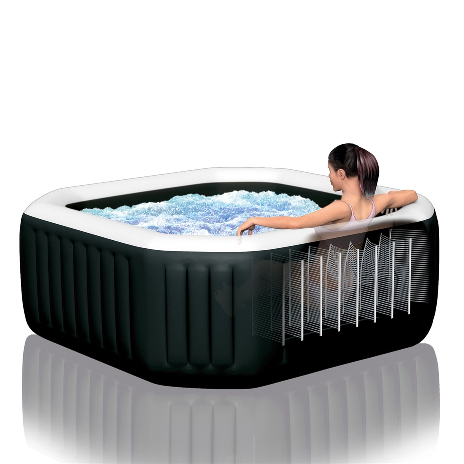 Intex PureSpa Jet & Bubble Deluxe Ottagonale 4 Posti - Vasca Idromassaggio Gonfiabile Nero 201x71 cm con 120 Getti e Riscaldatore