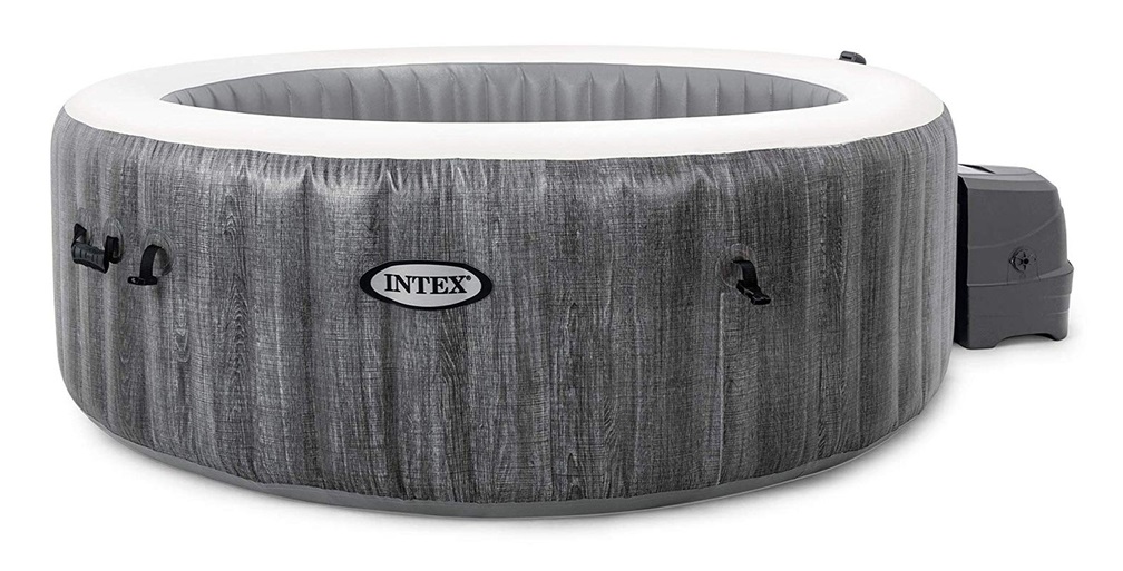 Intex 28440EX PureSpa Vasca Idromassaggio Gonfiabile Greywood Deluxe 4 Posti 196x71 cm 140 Getti Riscaldatore PVC Grigio