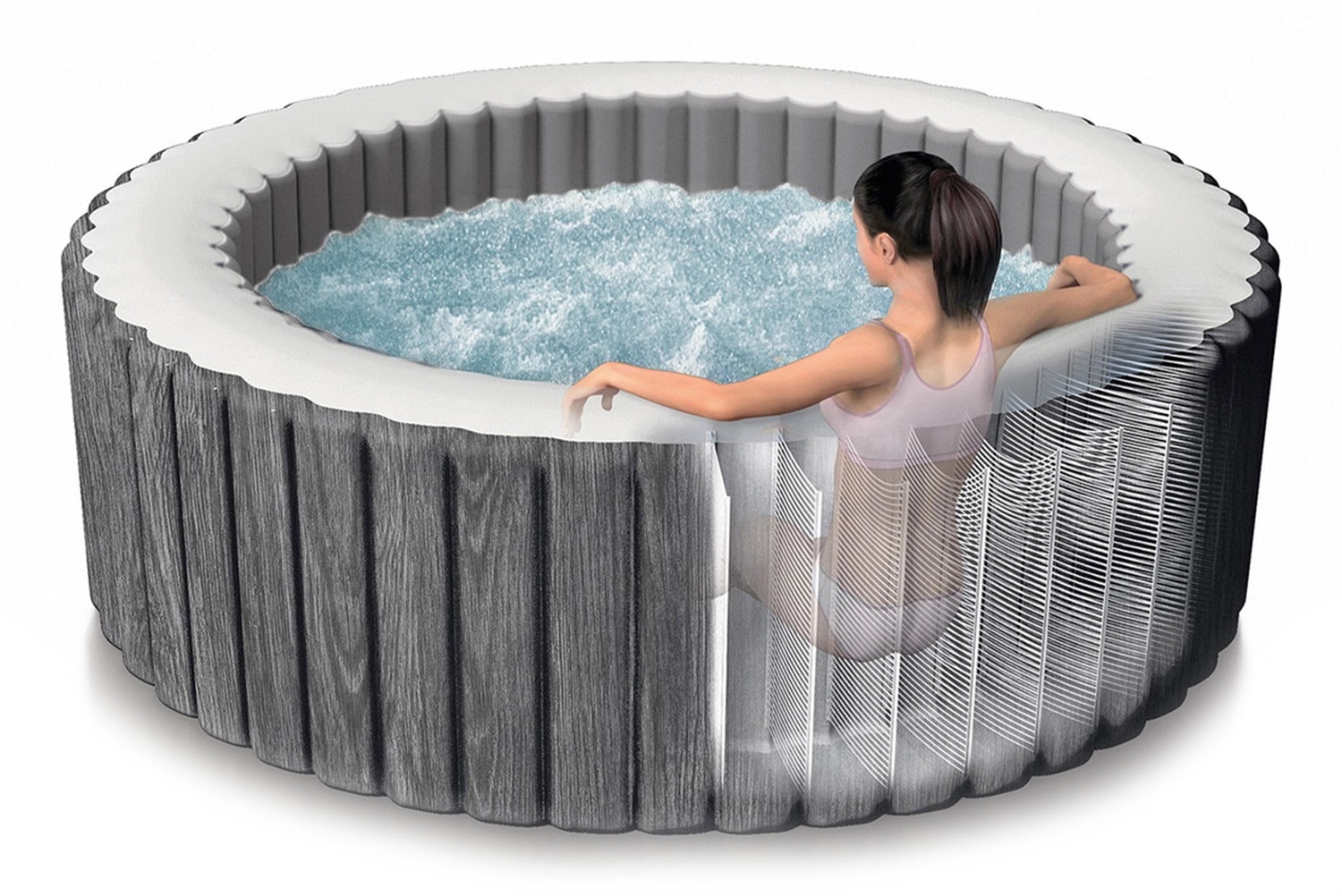 Intex 28440EX PureSpa Vasca Idromassaggio Gonfiabile Greywood Deluxe 4 Posti 196x71 cm 140 Getti Riscaldatore PVC Grigio