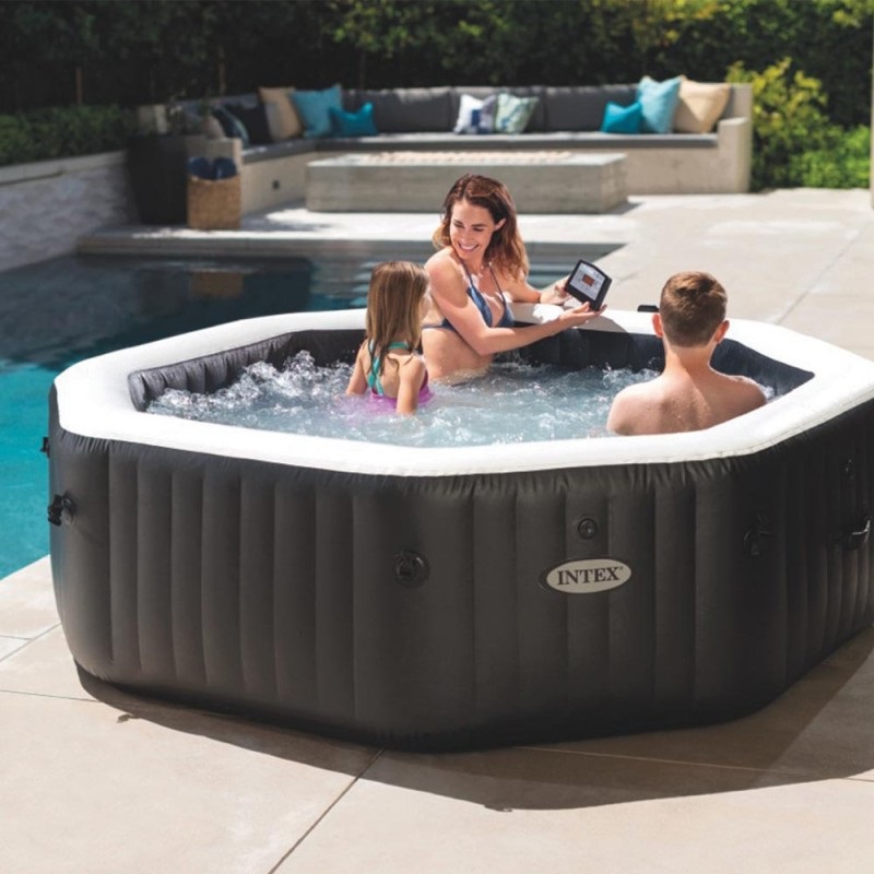 Intex Pure Spa Jet & Bubble Deluxe Ottagonale 6 Posti 213x213x71 cm Piscina Idromassaggio Gonfiabile Nero
