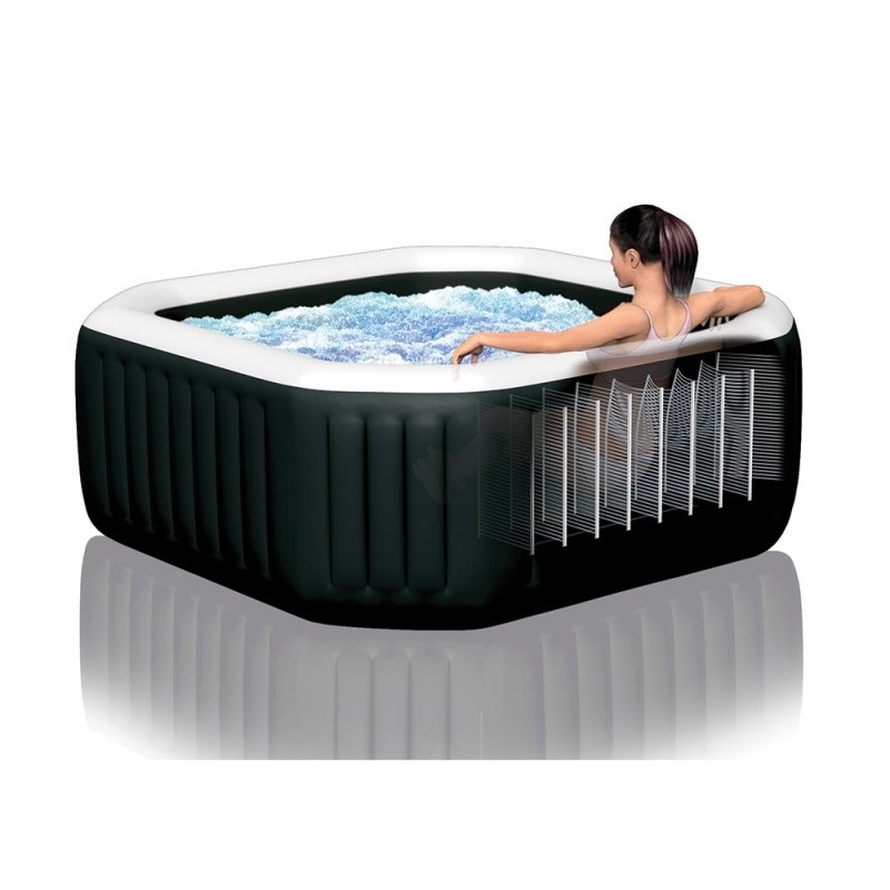 Intex Pure Spa Jet & Bubble Deluxe Ottagonale 6 Posti 213x213x71 cm Piscina Idromassaggio Gonfiabile Nero