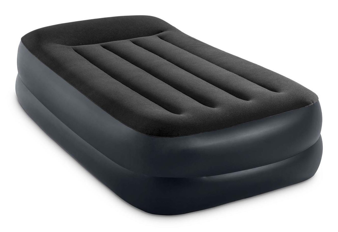 Intex DuraBeam Pillow Rest Raised Materasso Gonfiabile Singolo Nero con Cuscino Integrato e Pompa Elettrica - 99x191x42 cm