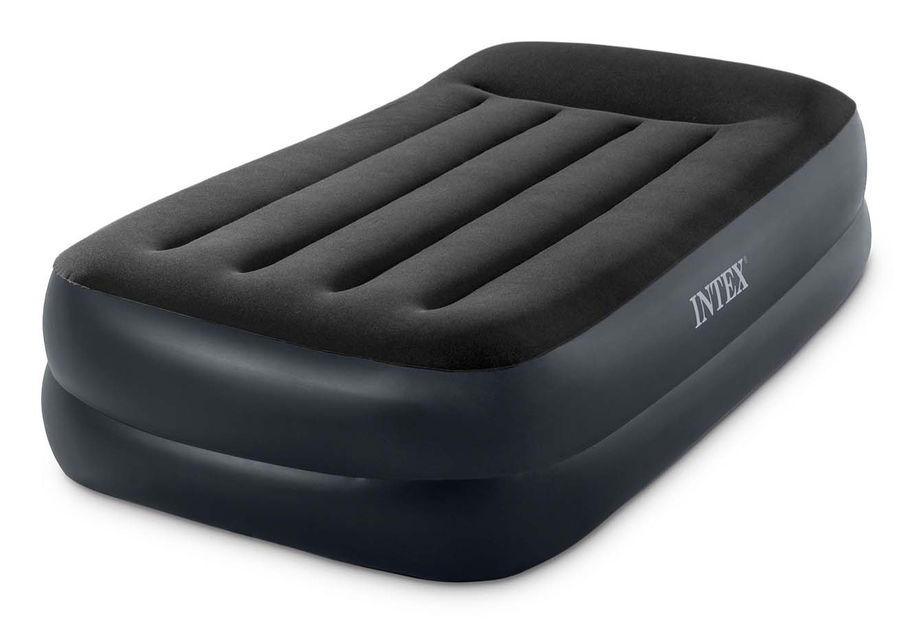 Intex DuraBeam Pillow Rest Raised Materasso Gonfiabile Singolo Nero con Cuscino Integrato e Pompa Elettrica - 99x191x42 cm