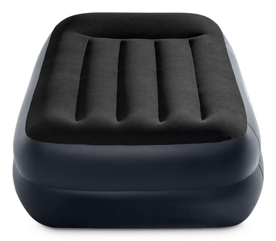 Intex DuraBeam Pillow Rest Raised Materasso Gonfiabile Singolo Nero con Cuscino Integrato e Pompa Elettrica - 99x191x42 cm