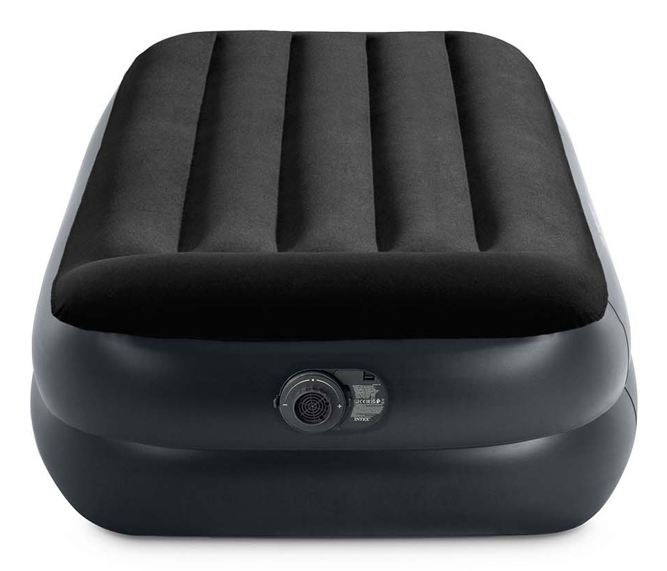Intex DuraBeam Pillow Rest Raised Materasso Gonfiabile Singolo Nero con Cuscino Integrato e Pompa Elettrica - 99x191x42 cm