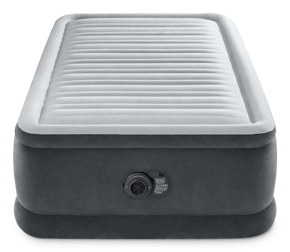 Intex Dura-Beam Comfort-Plush Elevated Materasso Gonfiabile Singolo Grigio Chiaro con Pompa Elettrica - 99x191x46 cm