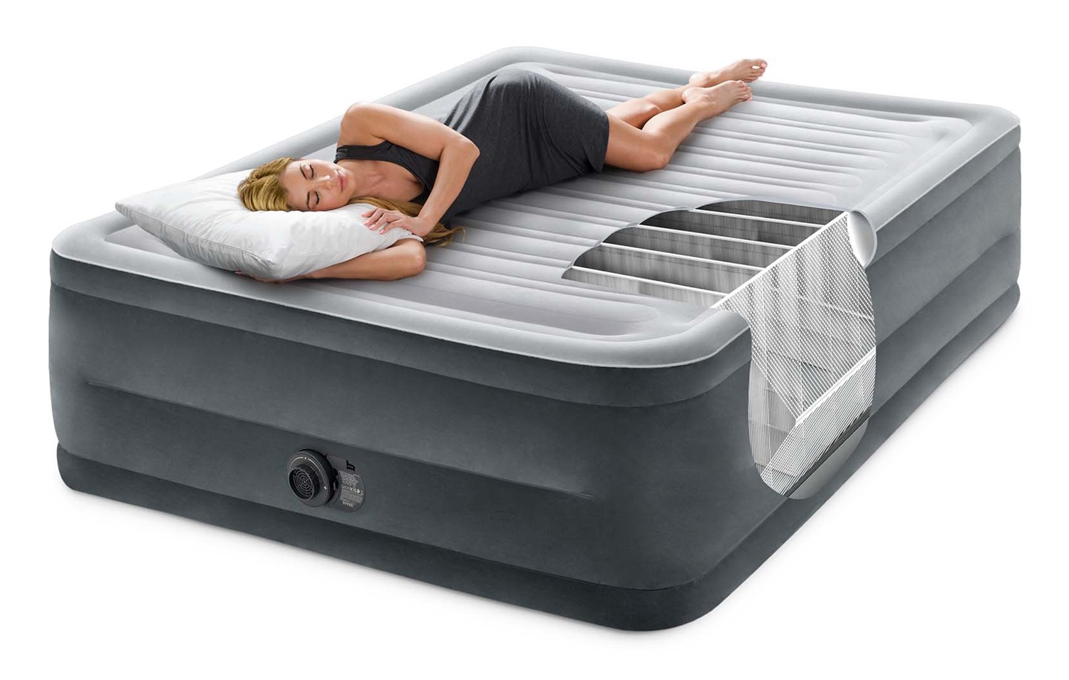 Intex Dura-Beam Comfort Plush Materasso Gonfiabile Matrimoniale Autogonfiante 152x203x56 cm Grigio Chiaro con Pompa Integrata
