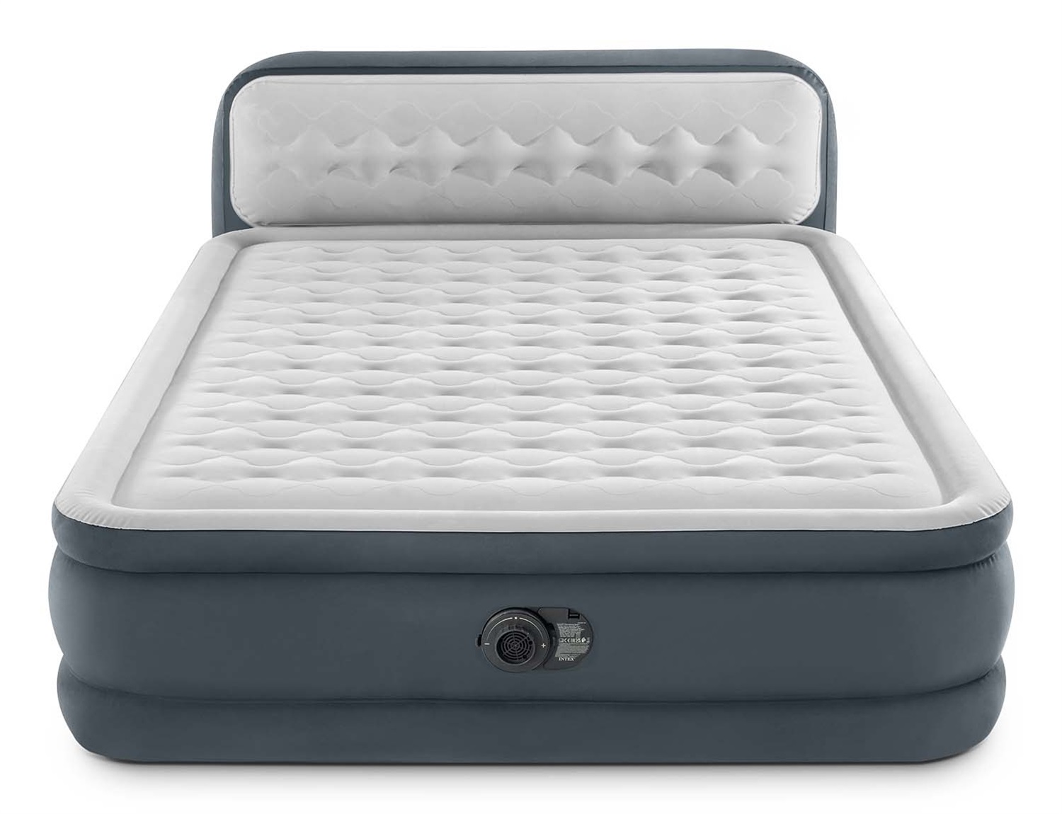 Intex Materasso Gonfiabile Dura-Beam Ultra Plush Headboard Matrimoniale 152x236x86 cm Grigio Chiaro con Pompa Elettrica