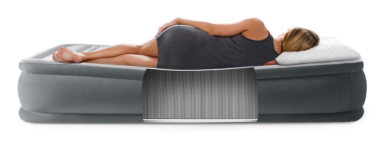 Intex 67770ND Materasso Gonfiabile Dura-Beam Comfort Plush Matrimoniale con Pompa Elettrica Incorporata 152x203x33 cm - Grigio Chiaro