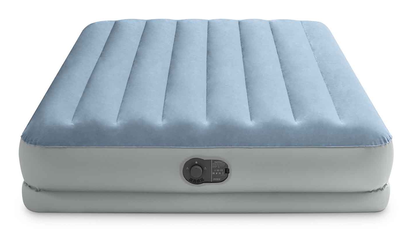 Intex 64159 Materasso Gonfiabile Matrimoniale Dura-Beam Mid-Rise Comfort 152x203x36 cm con Pompa USB - Grigio e Azzurro