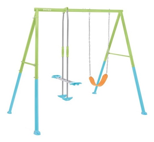 Intex 44120 - Altalena per bambini con seggiolino e dondolo, Acciaio, Verde e Azzurro, 249x249x203 cm
