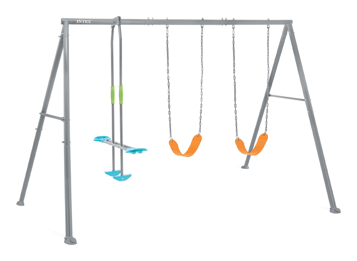 Intex Altalena Grigia con Due Seggiolini e Dondolo, Acciaio Galvanizzato, 349x249x203 cm