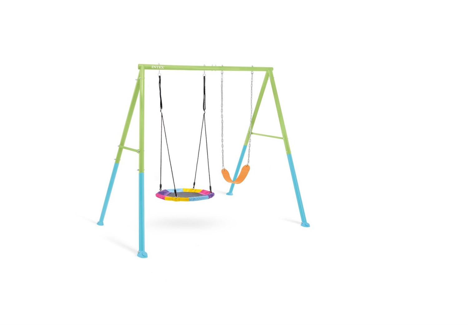 Intex 44125 - Altalena da Giardino per Bambini con Seggiolino e Dondolo Nido Ottagonale, Acciaio Verde e Azzurro, Dimensioni 254x235x200 cm
