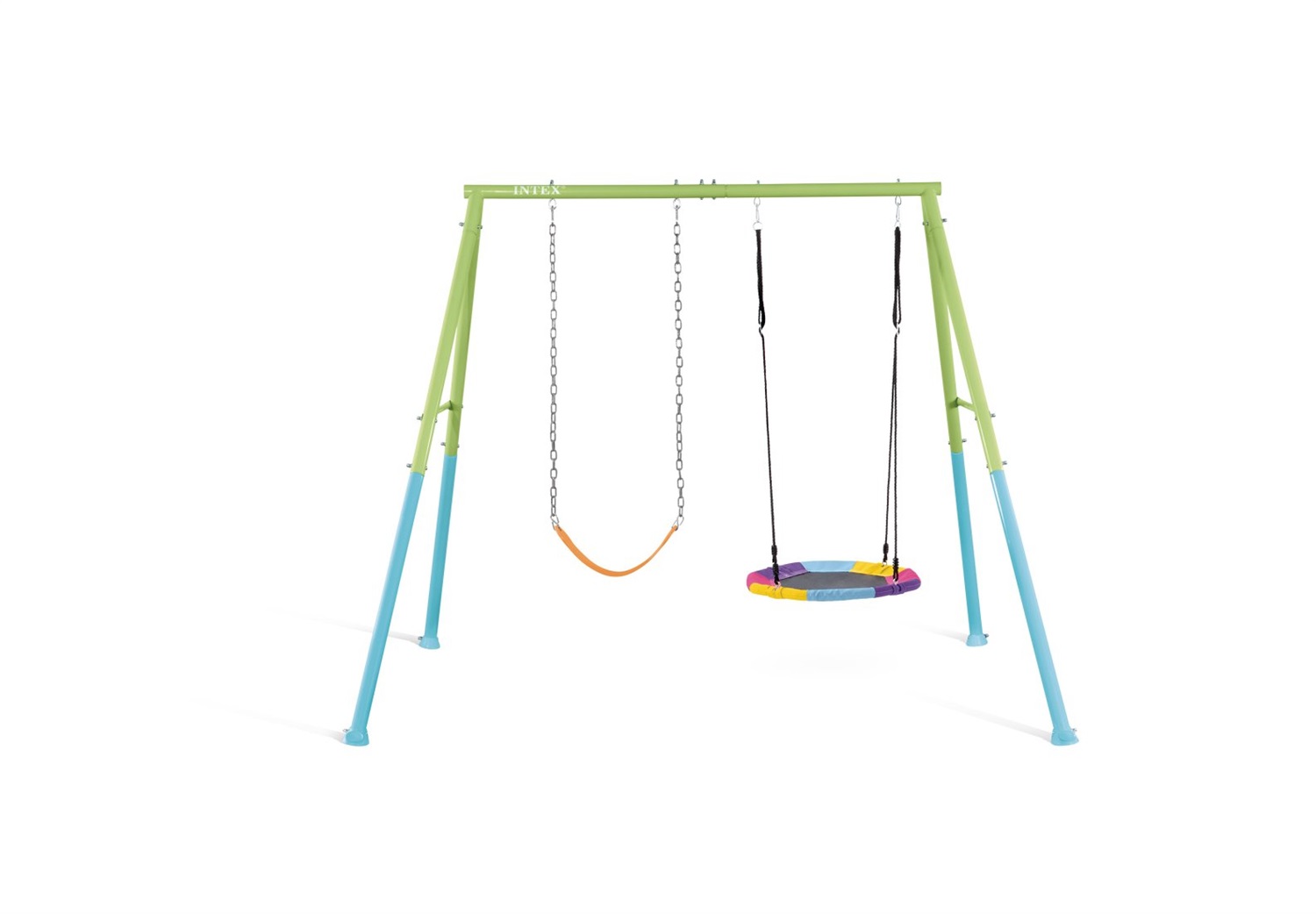 Intex 44125 - Altalena da Giardino per Bambini con Seggiolino e Dondolo Nido Ottagonale, Acciaio Verde e Azzurro, Dimensioni 254x235x200 cm