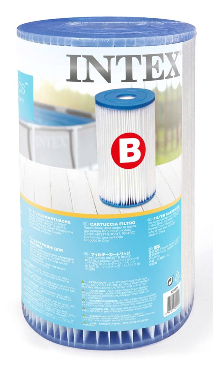 Intex Cartuccia Filtro Tipo B 29005 - Altezza 25,4 cm, Diametro Esterno 14,22 cm, Compatibile con Pompe Filtro Intex 28633 e 28634