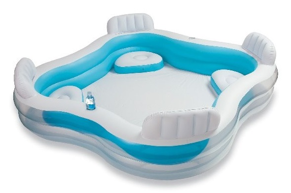 Intex Piscina Gonfiabile Family Quadrata con 4 Sedili e Porta Bicchieri, 229x229x66 cm, Vinile Resistente