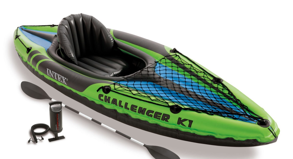 Intex Challenger K1 Kayak Gonfiabile 1 Posto 274x76x33 cm in PVC con Remi e Pompa - Colori Nero, Blu, Verde