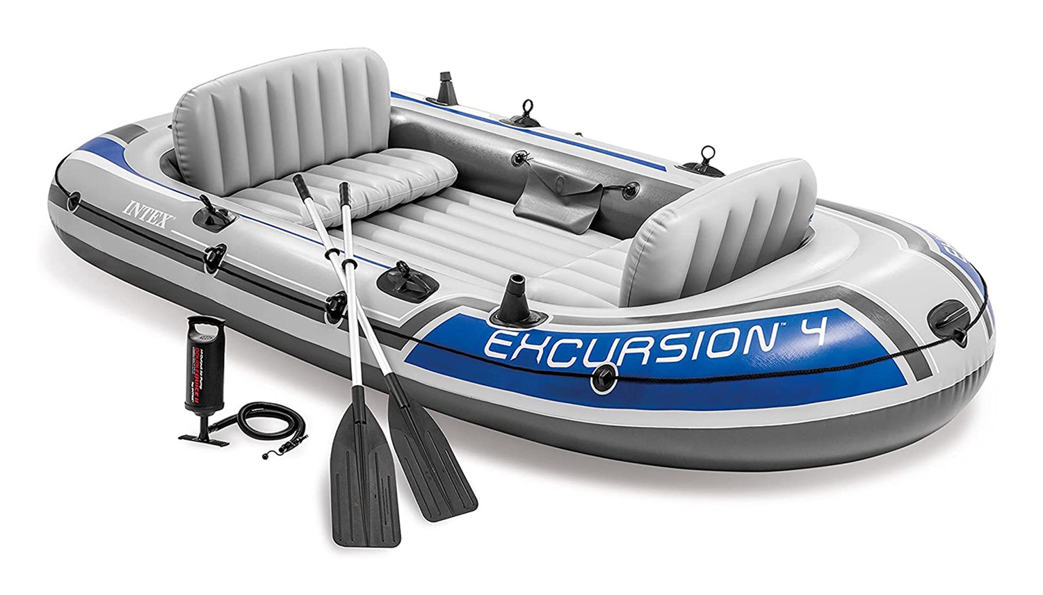 Intex Canotto Gonfiabile Excursion 4 - 315x165x43 cm, Capacità 4 Persone, Portata Massima 400 kg, Con Remi e Pompa Inclusi