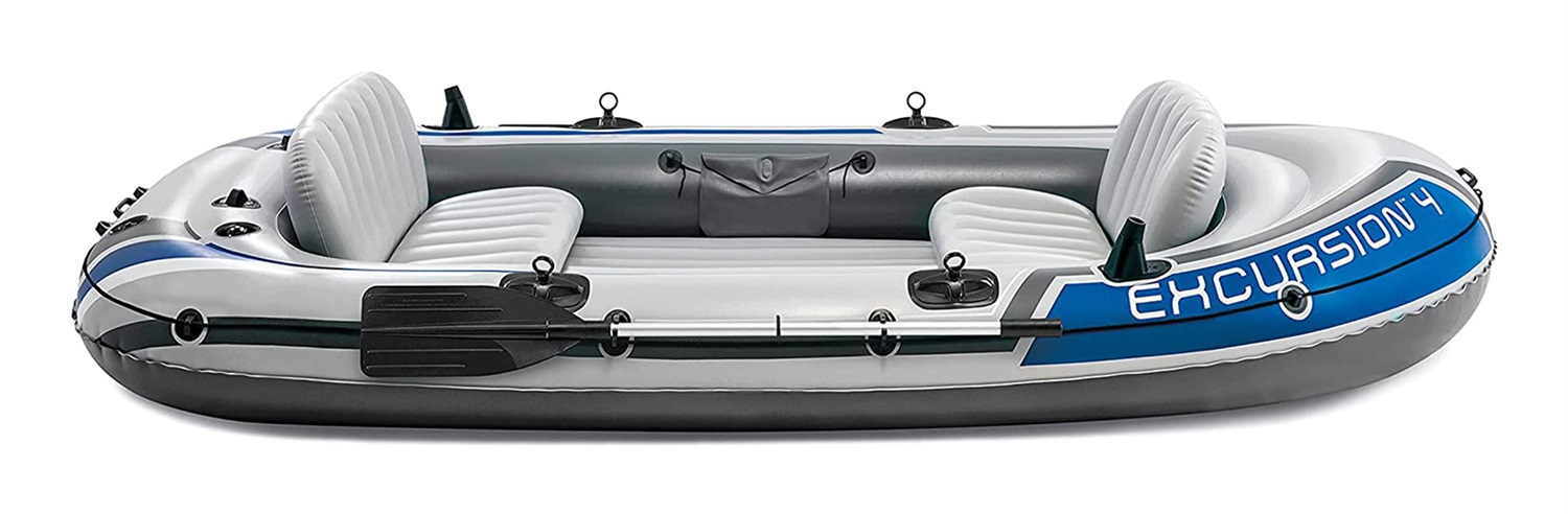 Intex Canotto Gonfiabile Excursion 4 - 315x165x43 cm, Capacità 4 Persone, Portata Massima 400 kg, Con Remi e Pompa Inclusi