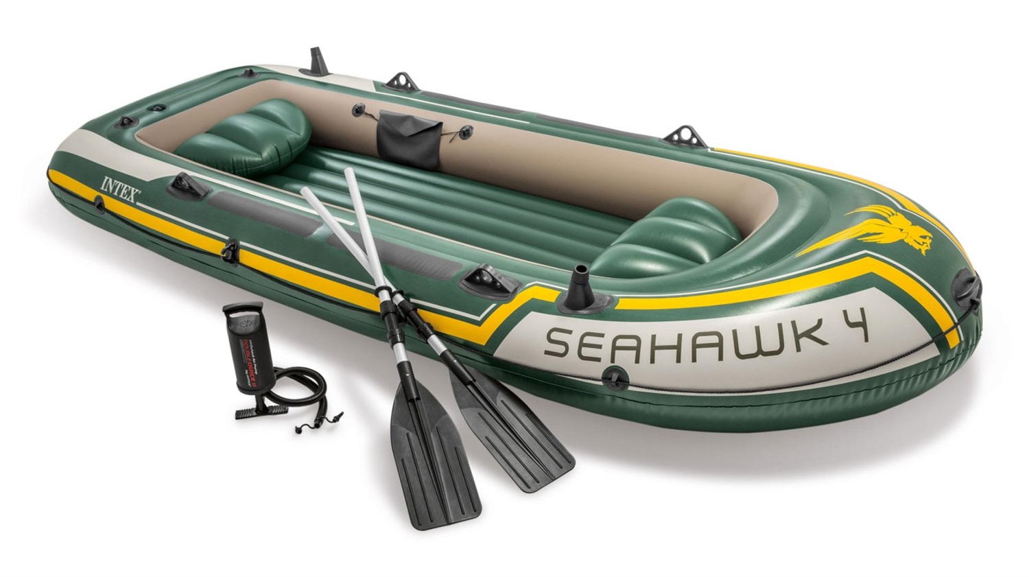 Intex Seahawk 4 - Canotto Gonfiabile 4 Posti con Remi e Pompa, Dimensioni 351x145x48 cm, PVC Multicolore