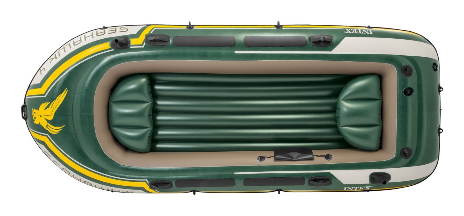 Intex Seahawk 4 - Canotto Gonfiabile 4 Posti con Remi e Pompa, Dimensioni 351x145x48 cm, PVC Multicolore