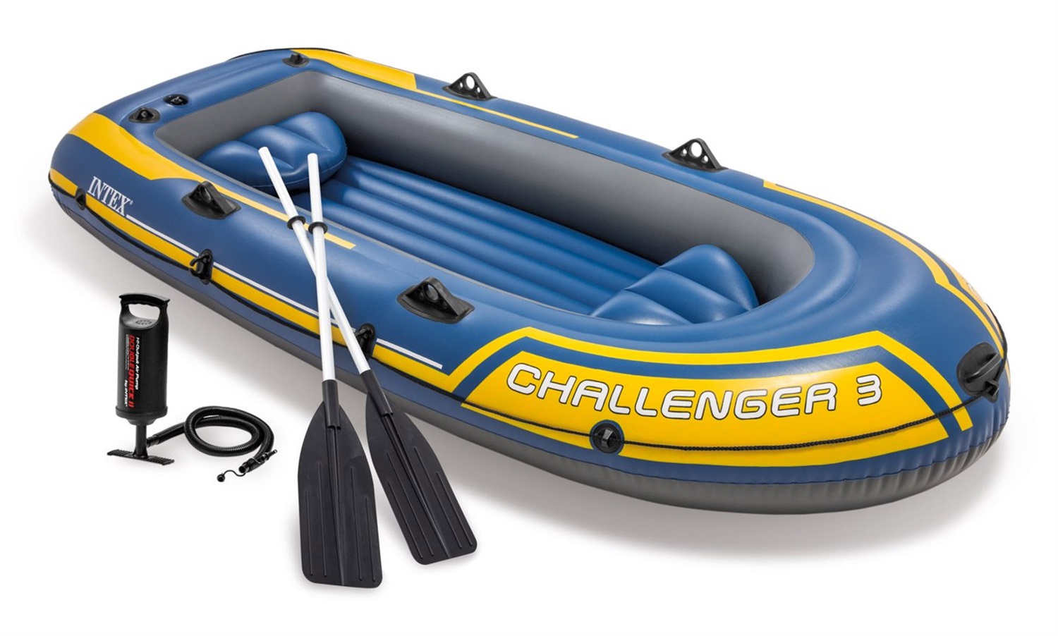 Intex 68370 Canotto Gonfiabile Challenger 3 Set - 3 Posti, PVC, 295x137x43 cm, con Pompa e Remi, Giallo-Blu