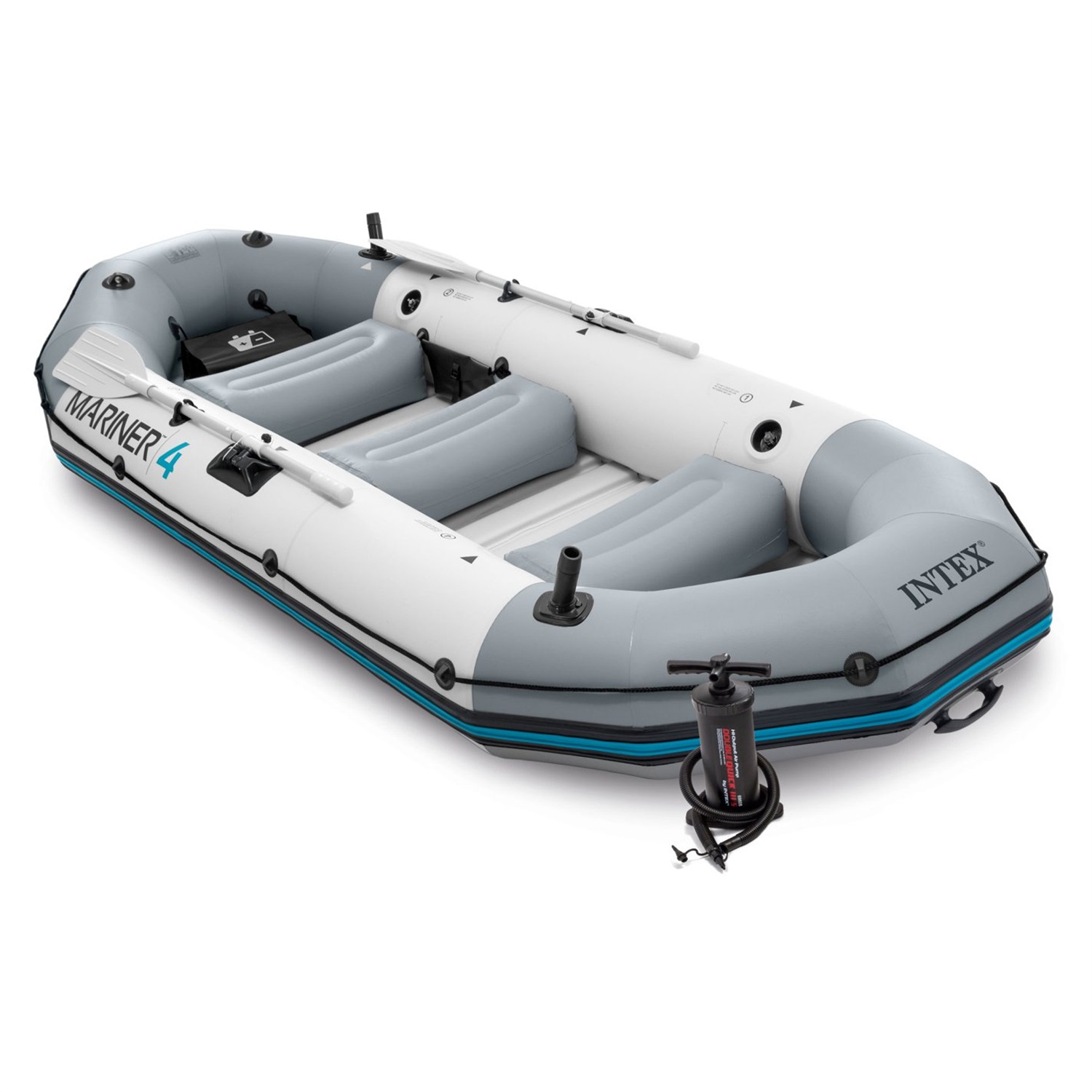 Intex Canotto Gonfiabile Mariner 4 - 328x145x48 cm, Capacità 4 Persone, Portata Massima 400 kg, con Pompa e Remi