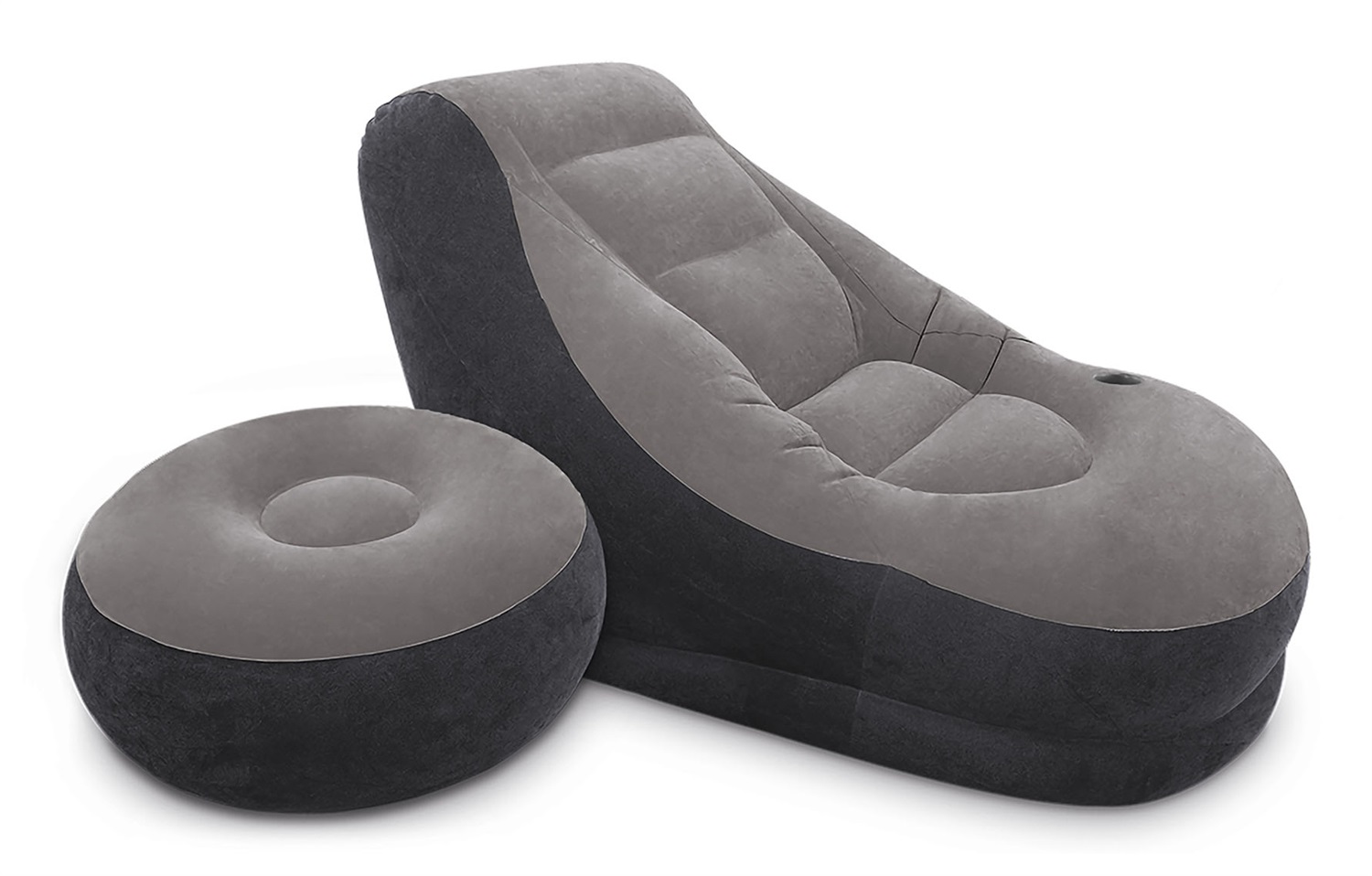 Intex 68564NP Poltrona Lounge Gonfiabile con Poggia Piedi - Dimensioni 102 x 137 x 79 cm, Colore Grigio/Nero, Design Neutro