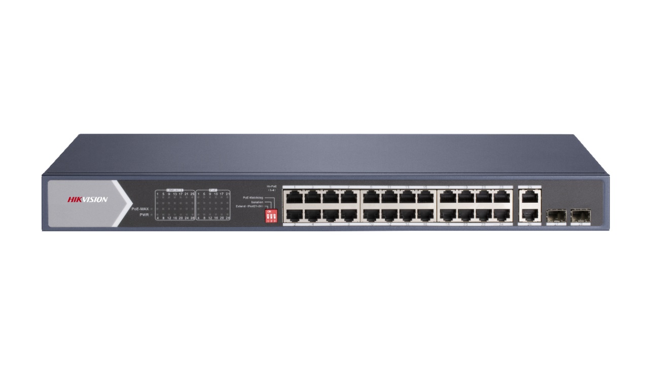 Hikvision DS-3E0528HP-E Switch di Rete Non Gestito 26 Porte Gigabit Ethernet (10/100/1000) con Supporto Power over Ethernet (PoE) Blu