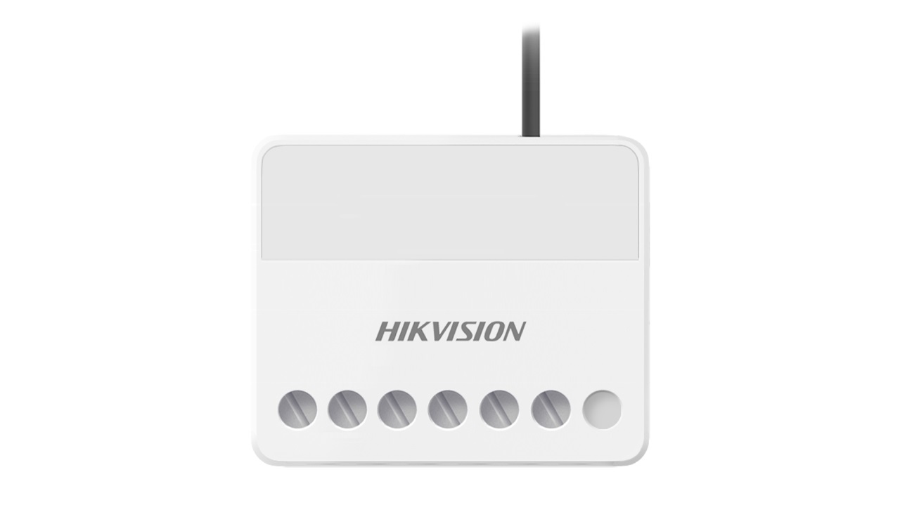 Hikvision DS-PM1-O1L-WE Modulo Relè Wireless 868 MHz con Crittografia AES-128, Alimentazione 7-24V, Raggio d'Azione fino a 1800m, Colore Bianco