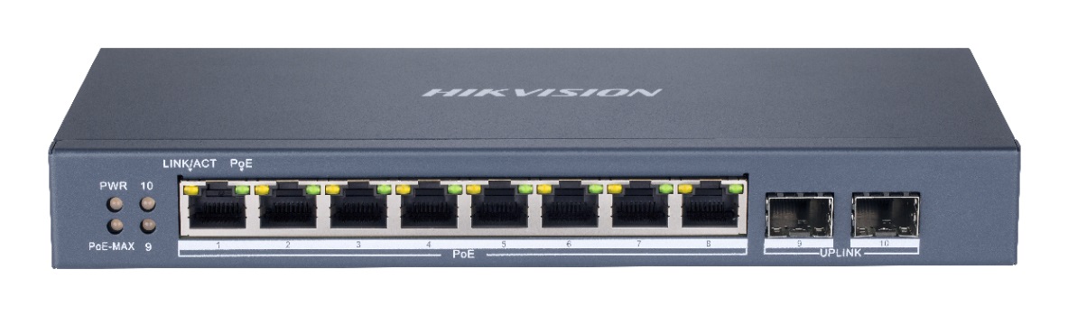 Hikvision DS-3E1510P-SI Switch di Rete Gestito L2 Gigabit Ethernet 8 Porte PoE con Uplink e Potenza Massima di 110W