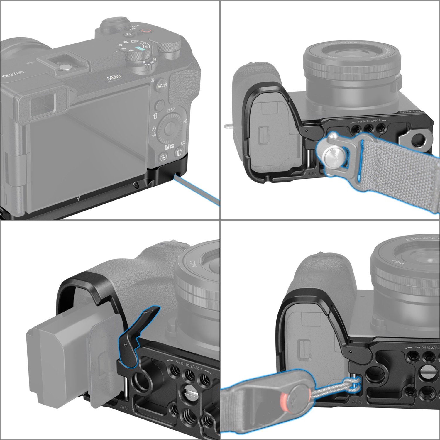 SmallRig 4338 Piastra di base a sgancio rapido per Sony Alpha 6700 con punti di montaggio multipli e morsetto per cavo