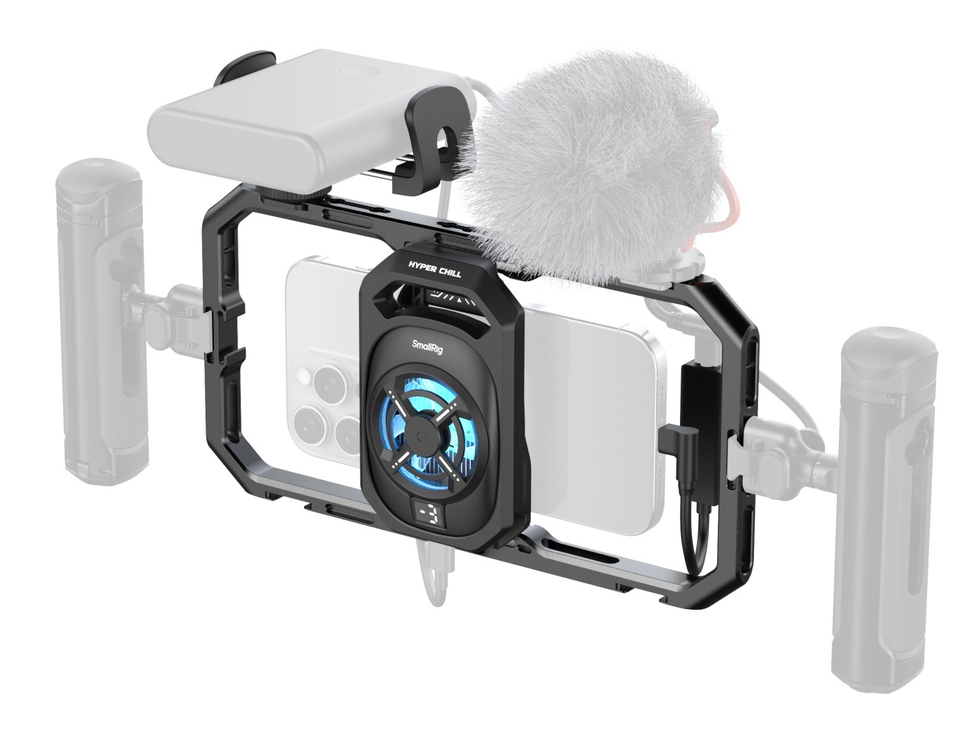 SmallRig Gabbia Universale per Smartphone con Raffreddamento, Supporto Power Bank e Adattatore Audio USB-C 2 in 1