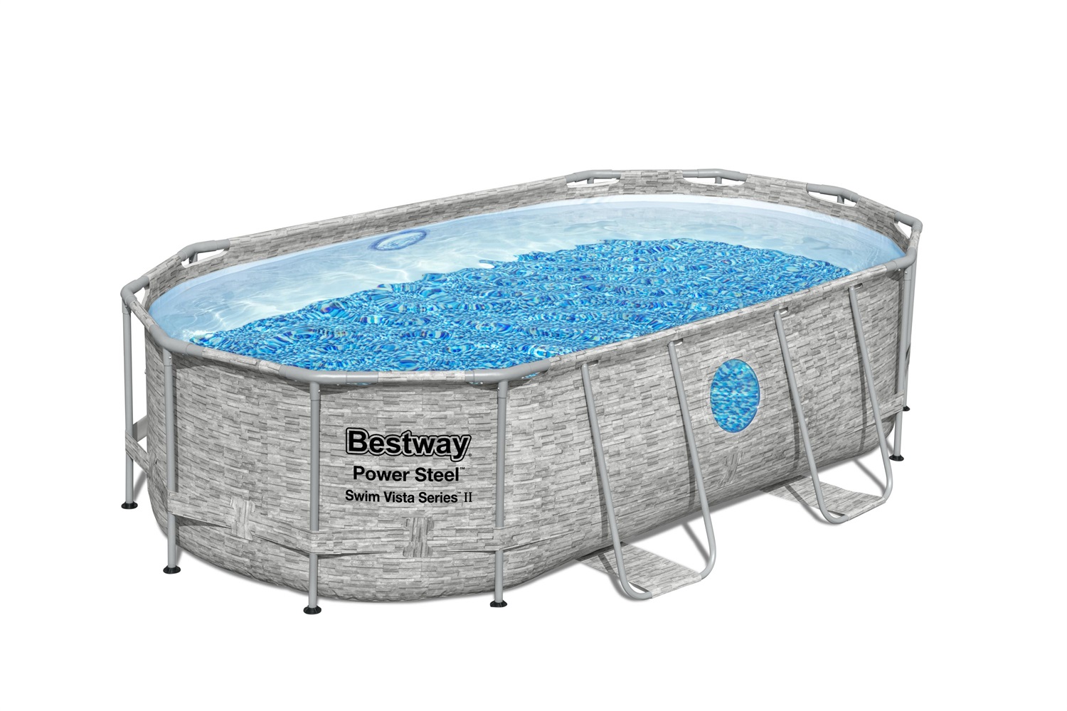 Bestway Piscina Ovale Fuori Terra Steel Pro Max 427x250x100 cm con Pompa di Filtro e Scaletta - Capacità 7250 L, Effetto Pietra