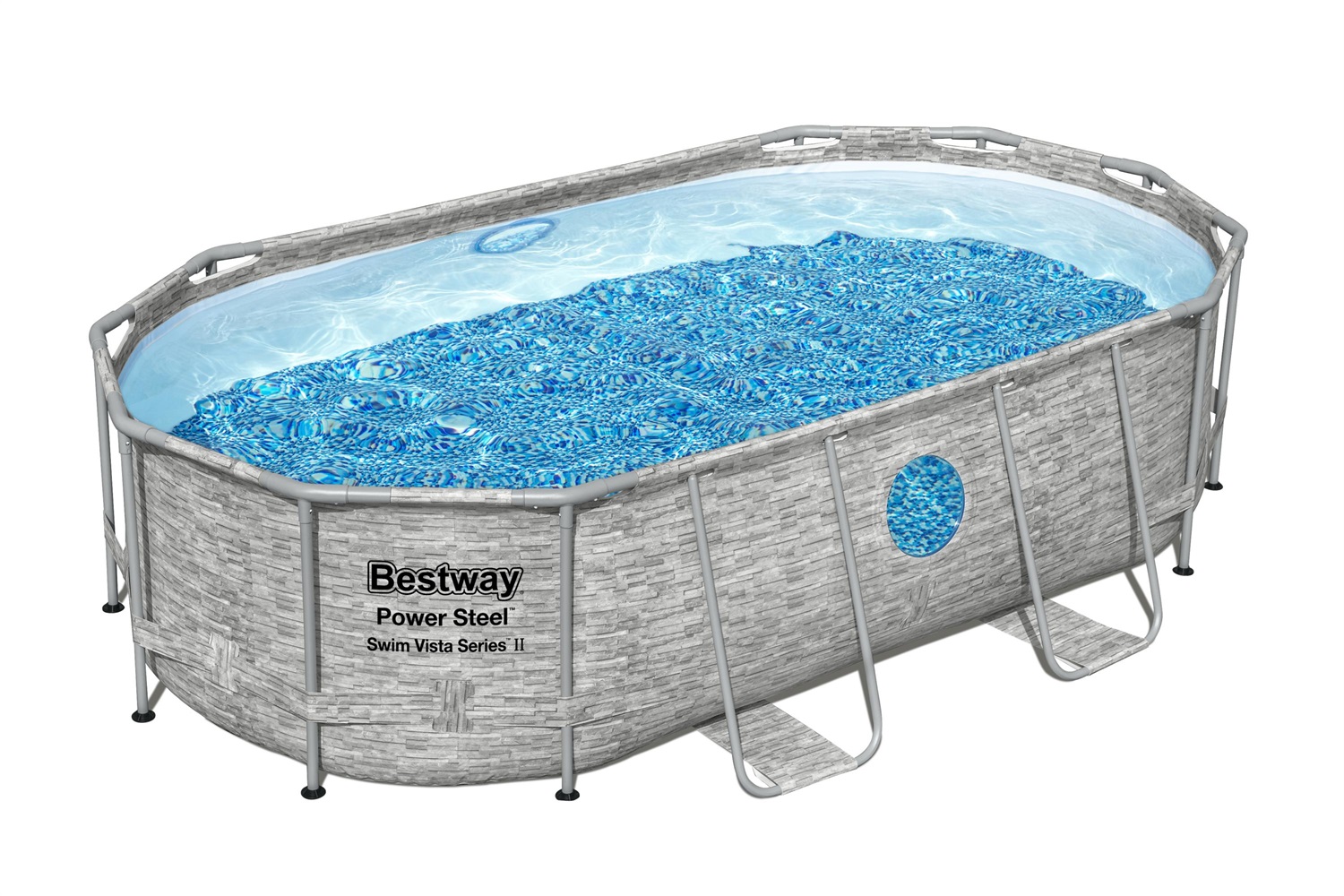 Bestway Piscina Ovale Fuori Terra Steel Pro Max 427x250x100 cm con Pompa di Filtro e Scaletta - Capacità 7250 L, Effetto Pietra