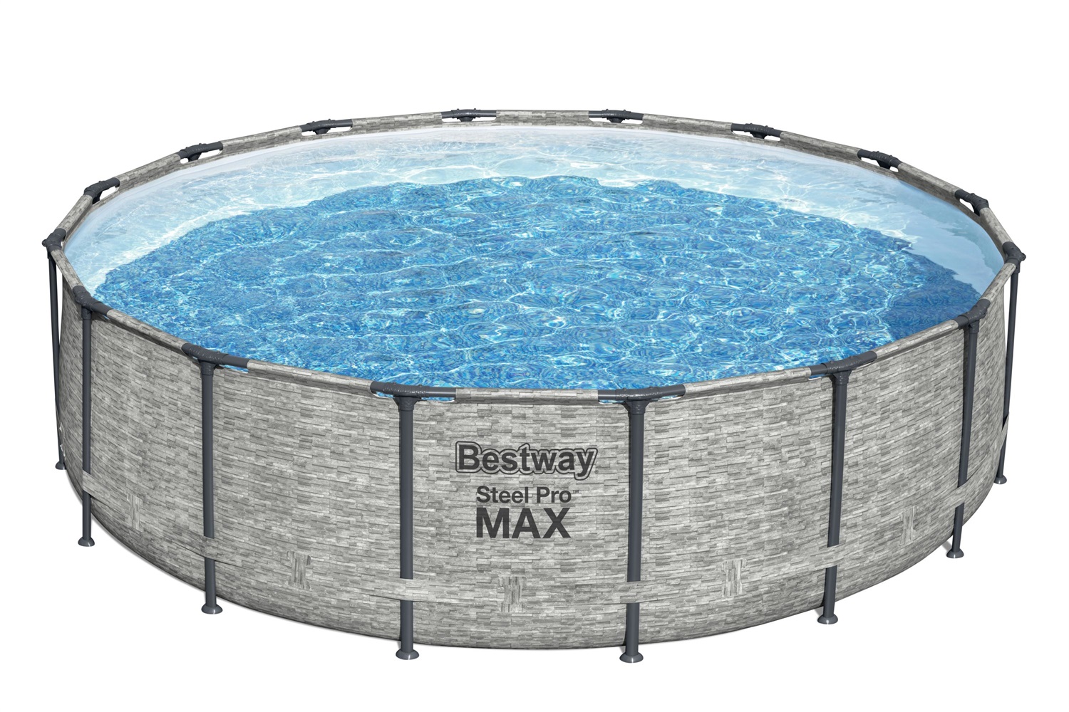 Bestway Piscina Fuori Terra Rotonda Steel Pro Max 488x122 cm - Liner DuraPlus, Telaio Protetto dalla Ruggine, Effetto Pietra, Filtro a Cartuccia e Accessori Inclusi