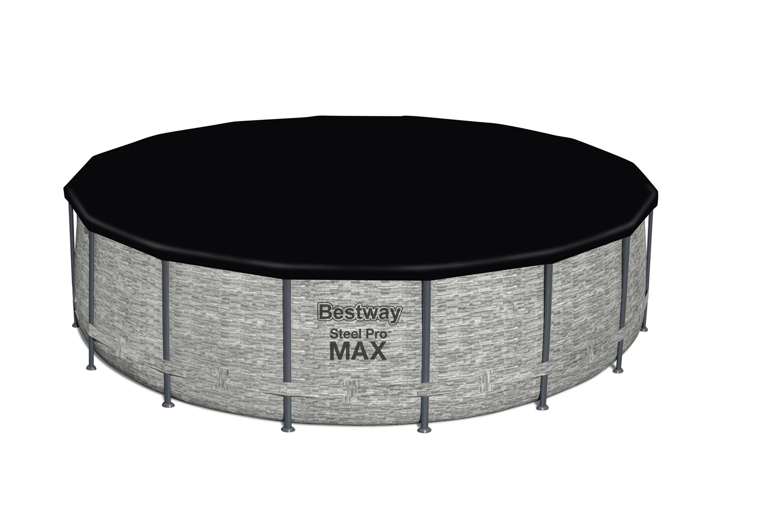 Bestway Piscina Fuori Terra Rotonda Steel Pro Max 488x122 cm - Liner DuraPlus, Telaio Protetto dalla Ruggine, Effetto Pietra, Filtro a Cartuccia e Accessori Inclusi