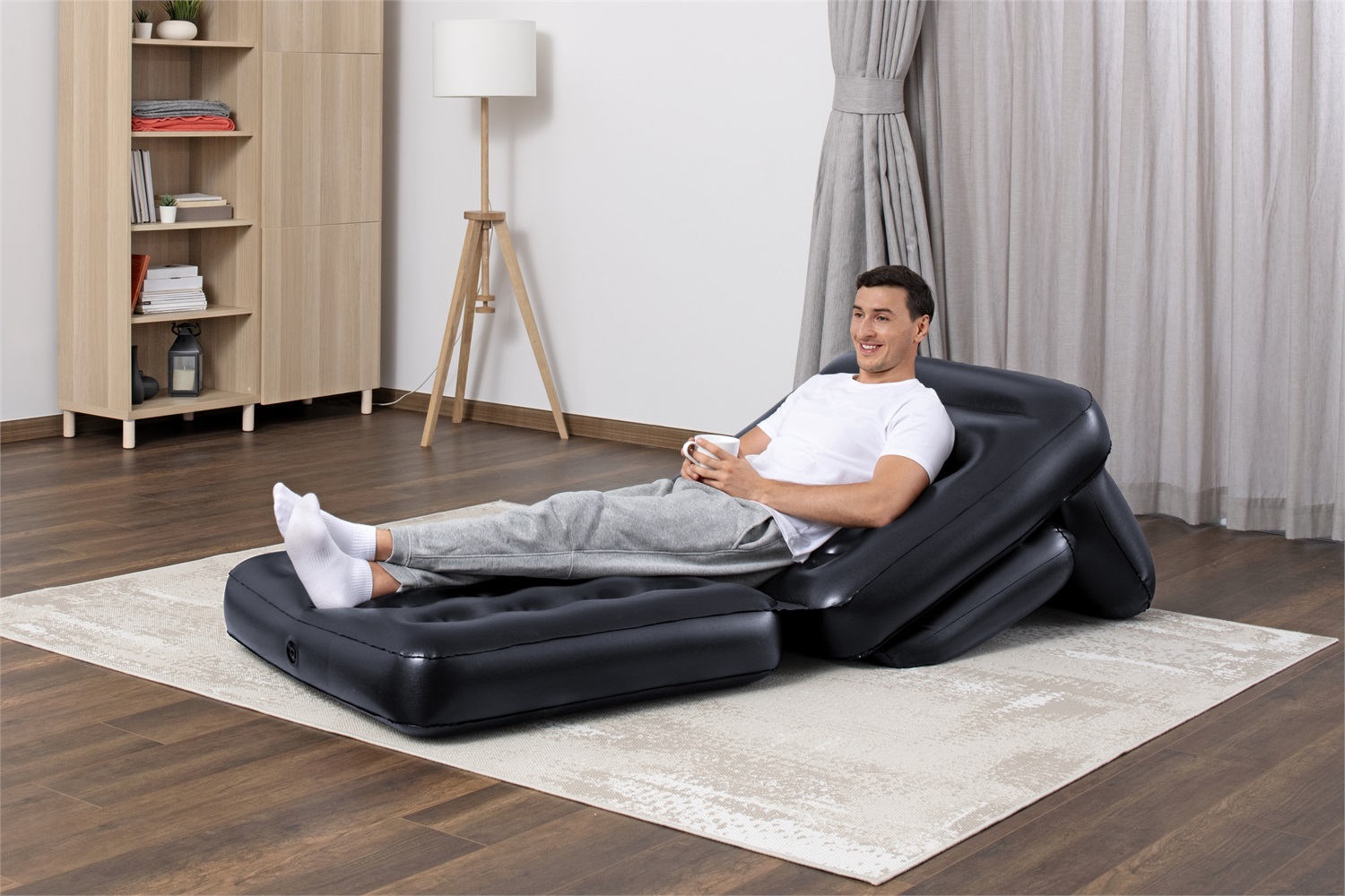 Bestway Poltrona Gonfiabile 4 in 1 Multi-Max Nero - Dimensioni 191x97x64 cm, Design Pieghevole, Valvola a Rilascio Rapido