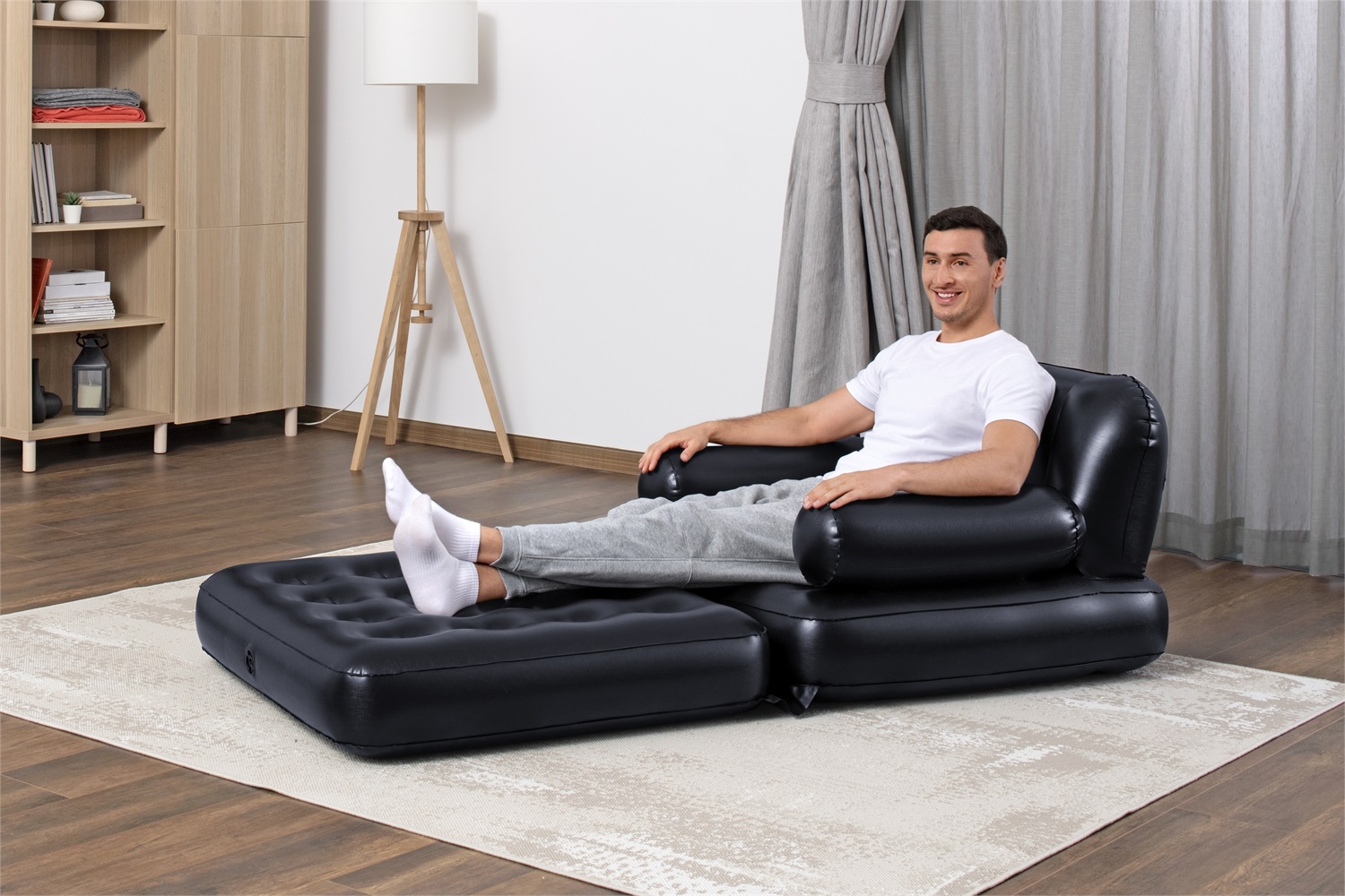 Bestway Poltrona Gonfiabile 4 in 1 Multi-Max Nero - Dimensioni 191x97x64 cm, Design Pieghevole, Valvola a Rilascio Rapido