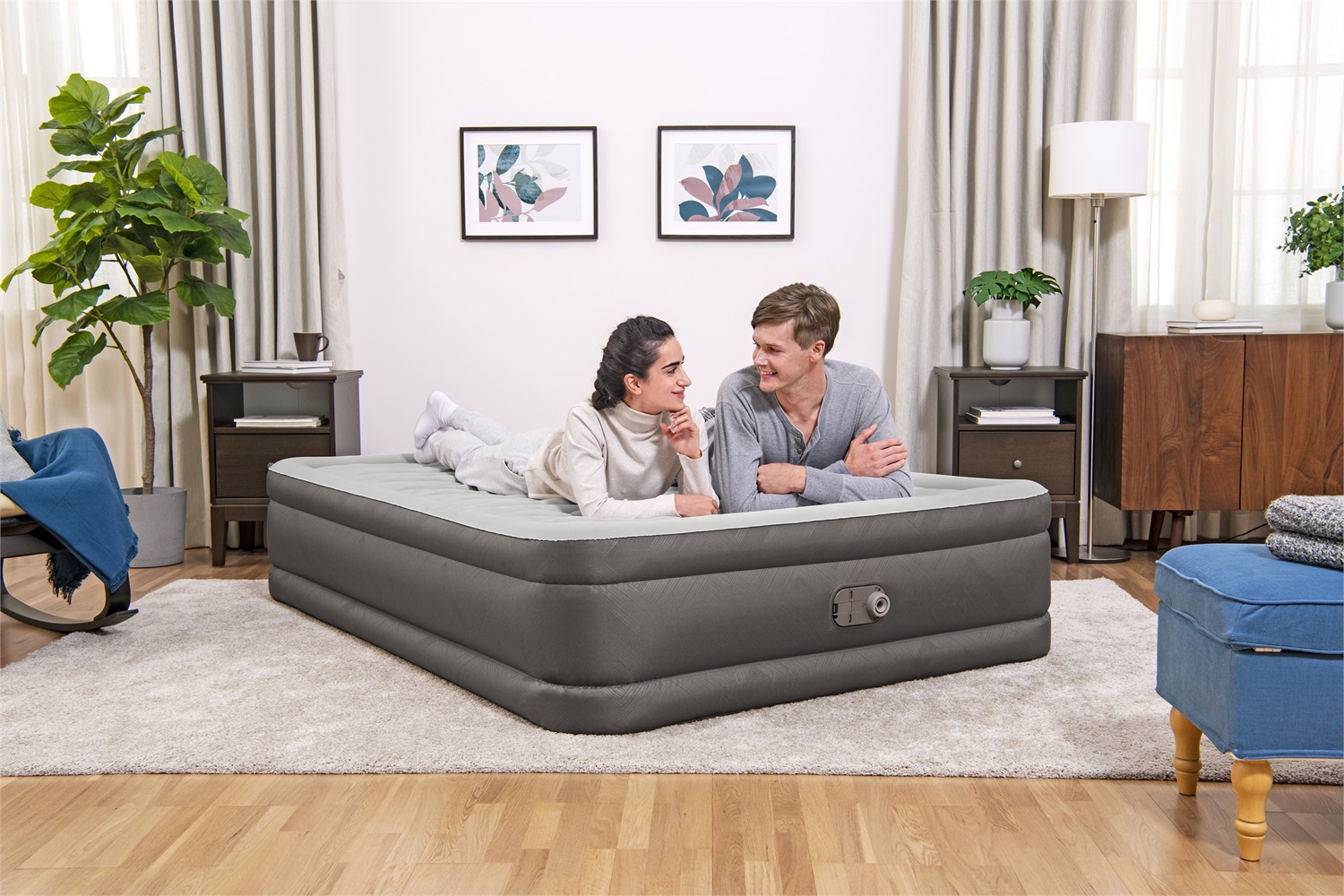 Bestway 69050-5 Materasso Gonfiabile Matrimoniale Fortech 203x152x46 cm con Pompa Integrata e Trattamento Antimicrobico