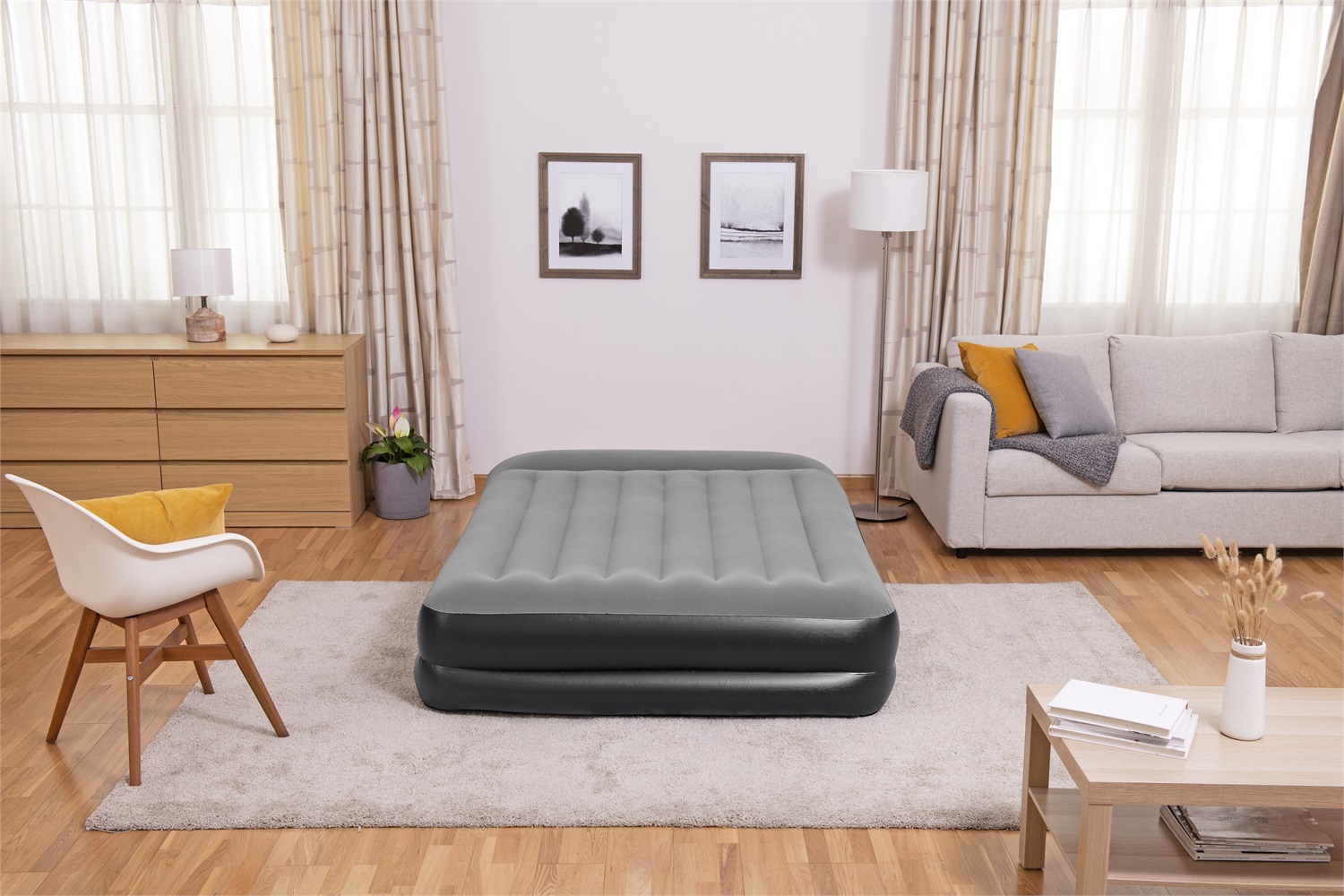 Bestway Materasso Gonfiabile Matrimoniale Tritech con Pompa Integrata e Cuscino - 203 x 152 x 46 cm, Superficie Floccata e Antimicrobica