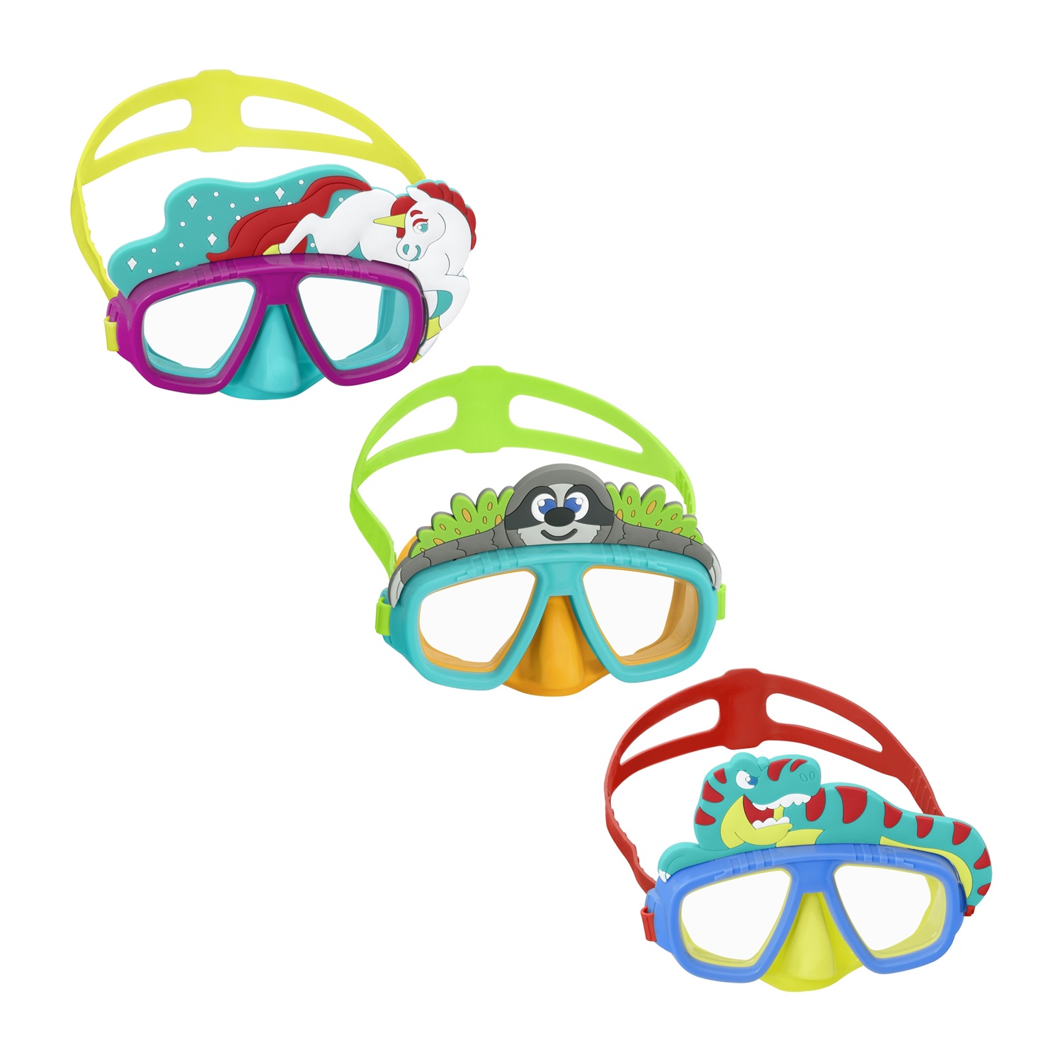 Bestway AquaPals Maschera Subacquea per Bambini 3-6 Anni - Policarbonato con Fantasie Assortite e Cinturino Regolabile