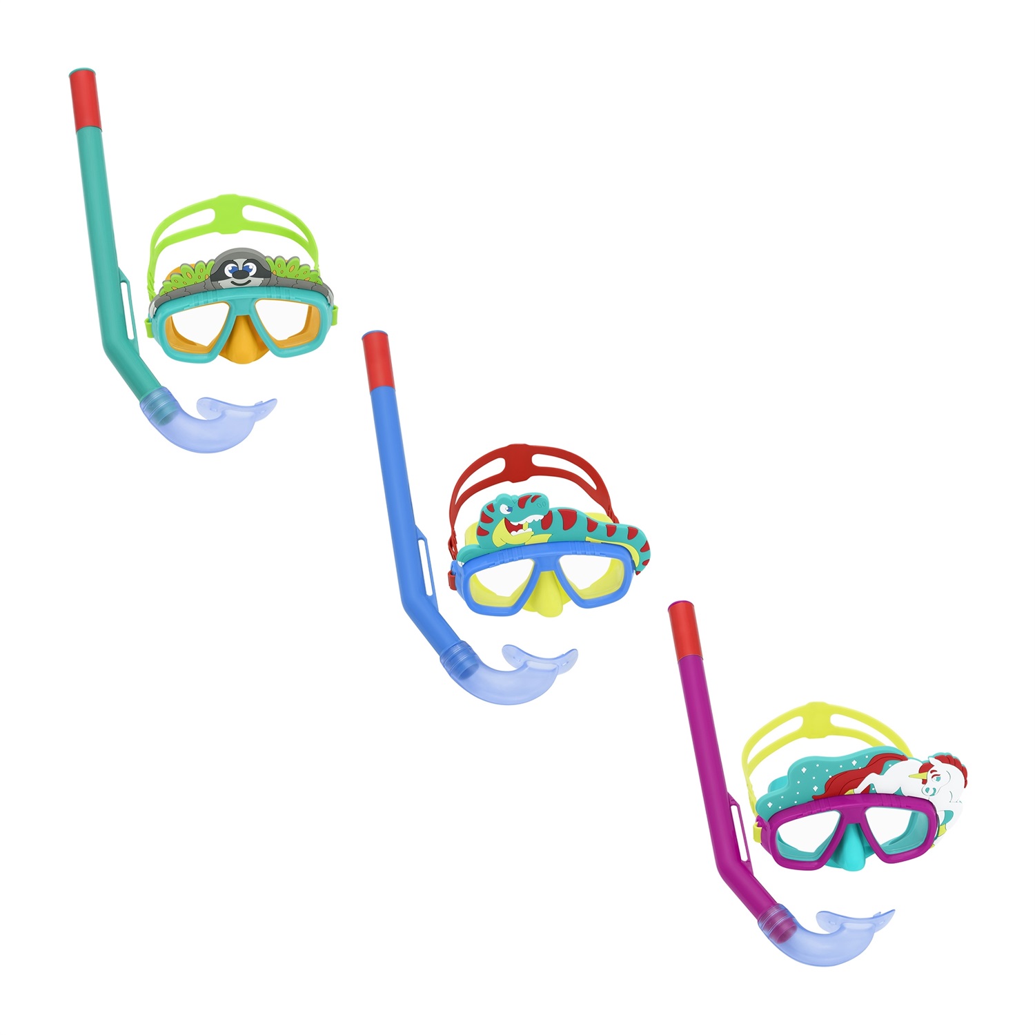 Bestway Maschera da Snorkeling AquaPals 24059-5 con Boccaglio per Bambini 3 Anni - Lenti in Policarbonato e Design con Animaletti