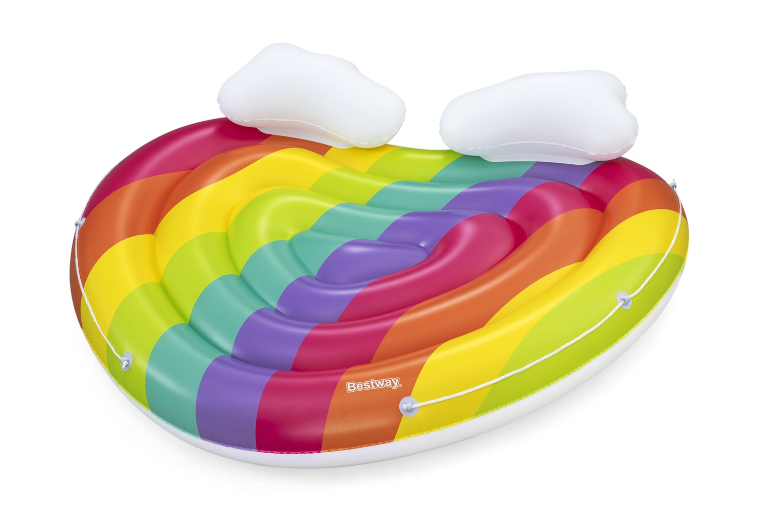 Bestway Isola Gonfiabile Rainbow Dreams 2 Posti - 164x148x43 cm, Stampa Arcobaleno, Cuscini a Forma di Nuvola