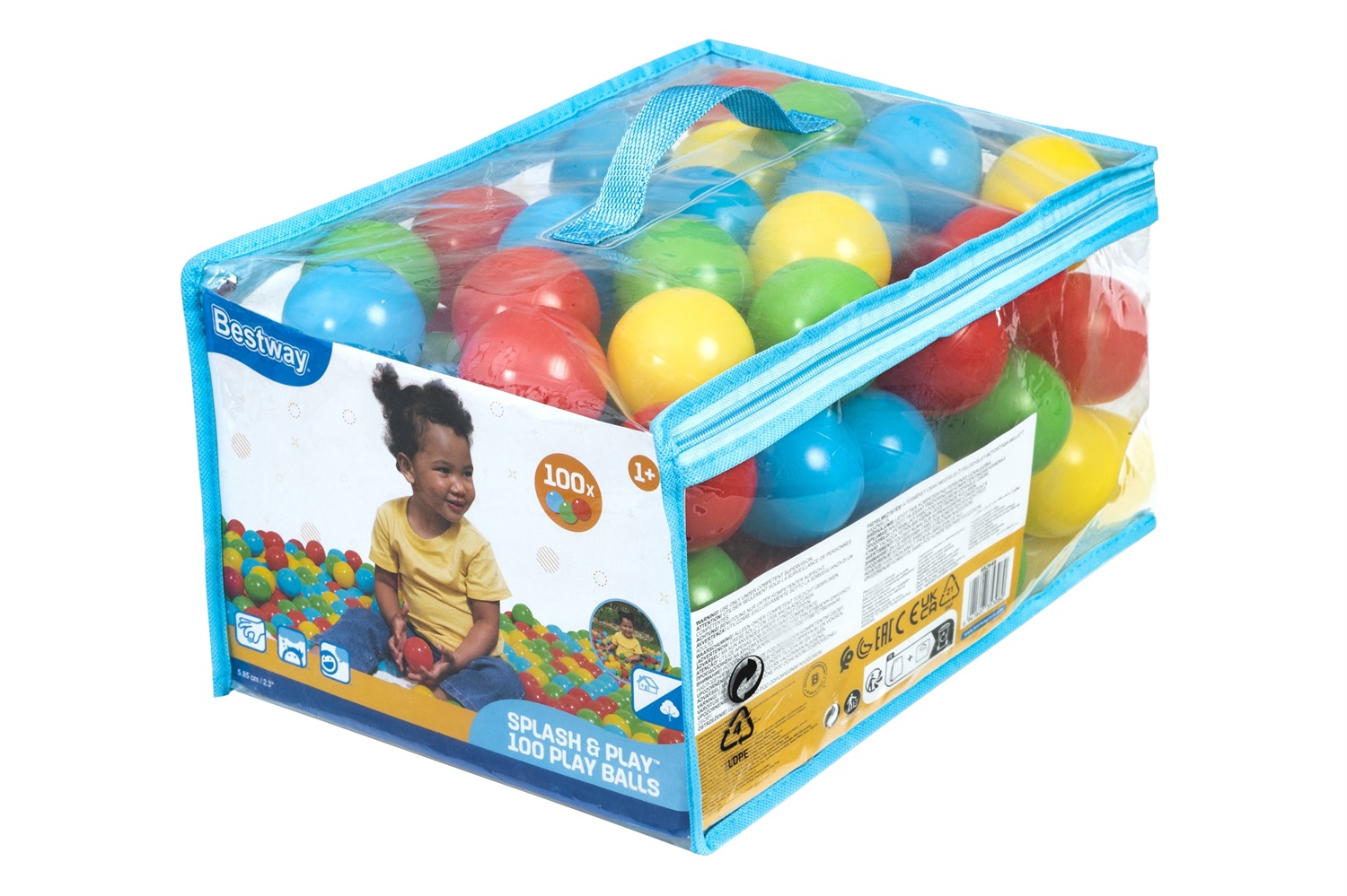 Bestway Sacca di Palline Colorate - 100 Palline da 5,85 cm in 4 Colori Assortiti per Gioco e Apprendimento