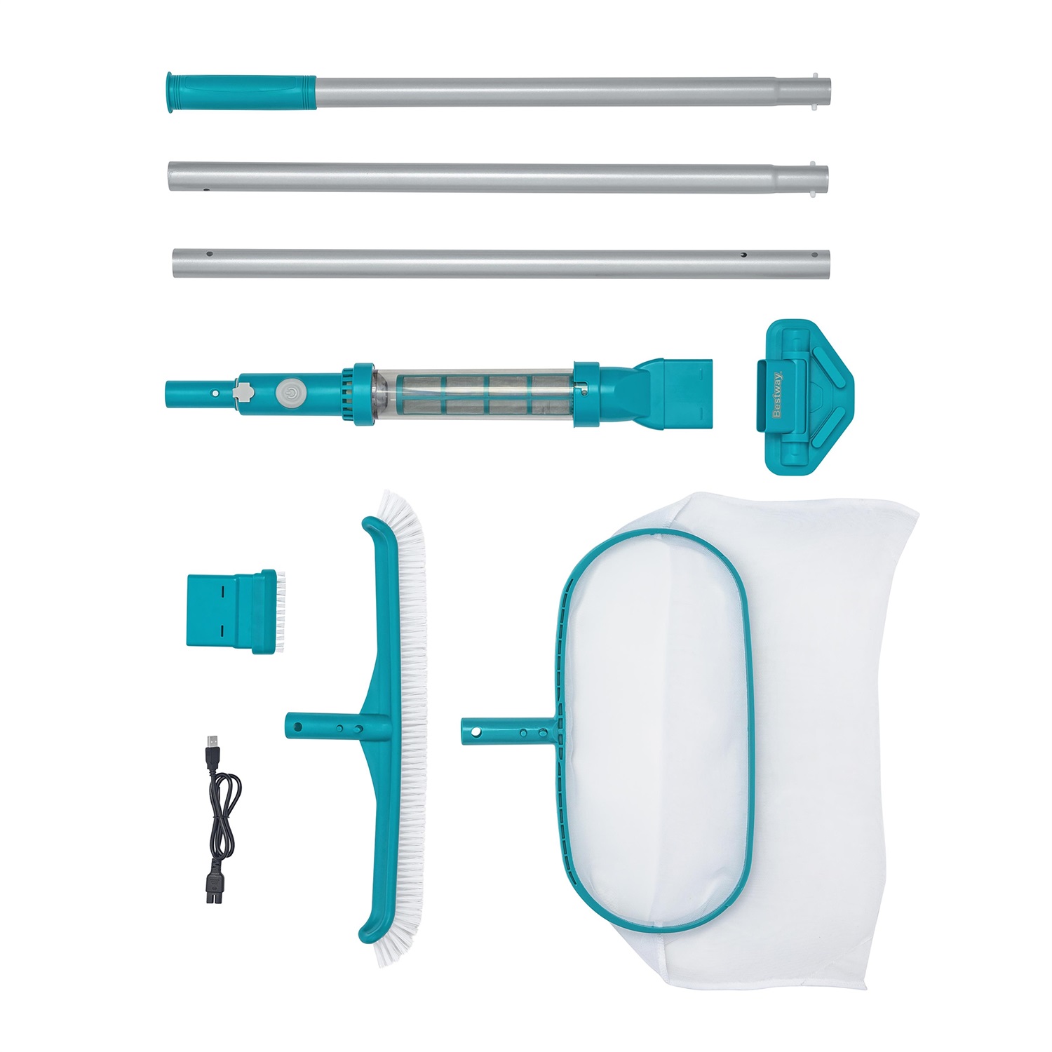 Bestway AquaSurge™ Kit di Manutenzione per Piscina - Aspiratore Ricaricabile, Asta Leggera e Accessori Inclusi