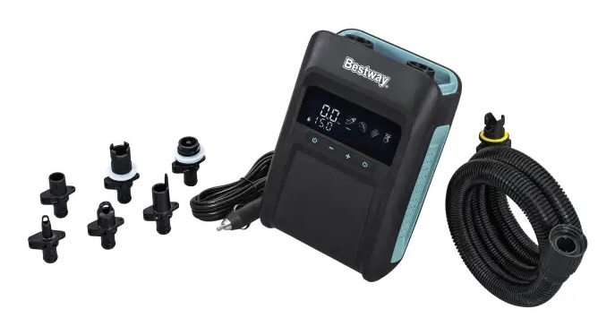 Bestway Pompa Elettrica PowerGrip Sport per Gonfiaggio di SUP e Materassini - Pressione Fino a 20 PSI, Funzione Autospegnimento